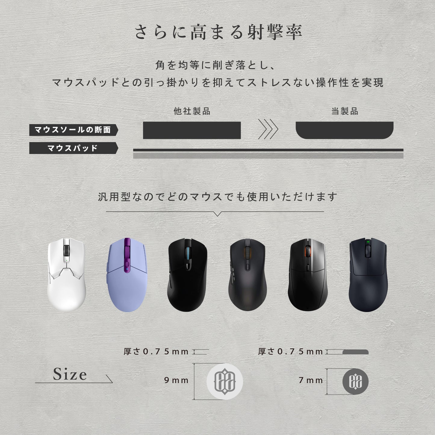 EZ マウスソール 汎用 ガラスソール NOEZ FOXX監修 丸 円形 7mm 9mm 6枚入り ゲーミングマウス用 高耐久